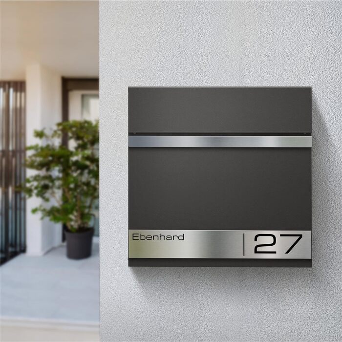 Поштова скринька Metzler Premium з газетницею Anthrazit (Антрацит) та іменним шильдиком - настінна, з нержавіючої сталі V2A з порошковим покриттям RAL 7016, модель Stencil