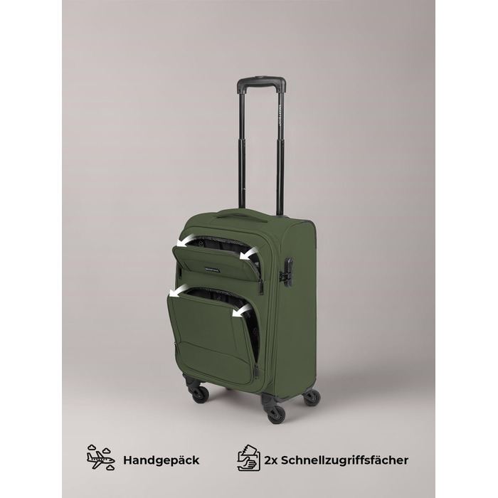 Набір валізак SMARTBOX 3 шт. для жінок та чоловіків | Легкі та стабільні валізи-ролики, якісний softcase, 4 колеса та кодовий замок | Розширювані | Колір: Slate-green, Розмір: S (56 см)