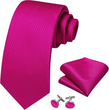 Комплект краваток Barry.Wang: краватка, кишеньковий хустинка та запонки для весілля та ділових зустрічей, маджента