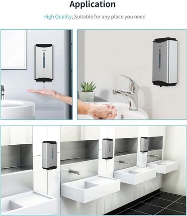 AIKE Automatic Stainless Steel Soap Dispenser - 1100ml Commercial Wall Mounted Soap Dispenser with Window, AK1206 Brushed Stainless Steel
