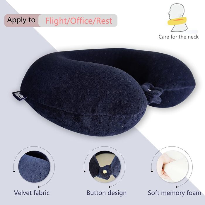Подушка для шиї з Memory Foam, зручна у подорожах, U-подібна, підтримує шию та голову, знівелює втому, портативна, для літаків, поїздів, автомобілів, блакитна