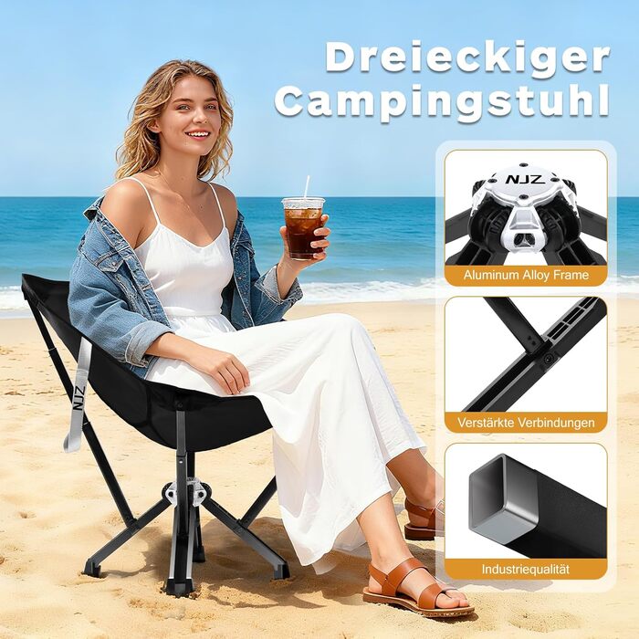 Крісло кемпінгове складне посилене 600lbs (до 272 кг) для пікніка, риболовлі, саду, чорне