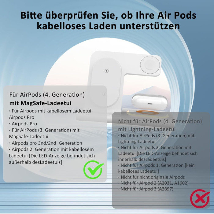 Бездротова зарядка Aimtel 3-в-1 з нічними ліхтариками: сумісна з iPhone 17/17 Pro/17 Pro Max/17 Air та Apple Watch, Air-Pods Pro/4/3/2. Чорний колір