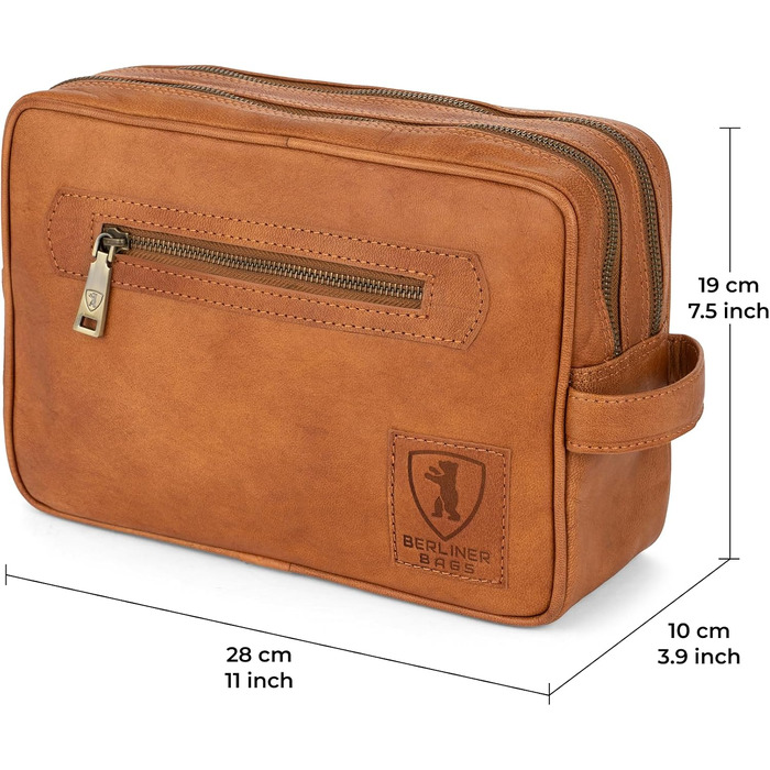 Шкіряна косметичка для подорожей Berliner Bags Vintage Paul, універсальна сумка для аксесуарів (2 відділення), коричнева