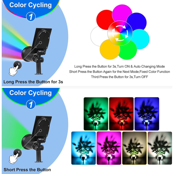 T-SUN LED Solar Spotlights, 2 Pack 4 LED Solar Garden Lights, Bright Garden Lights, 2 Lighting Modes, Safety Lighting, Large Outdoor Light for Lawn, Paths, Terrace (Cool White 6000K) (7led-rgb, 1 Piece)