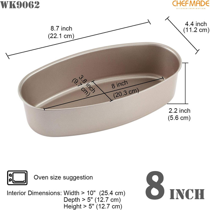 Форма для випічки CHEFMADE Ellipse для сирного пирога, овальна, 8 дюймів, антипригарна, золотиста, для духовки та мультиварки