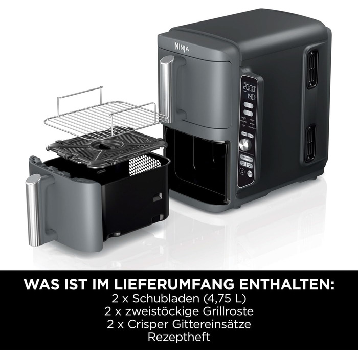 Фритюрниця повітряна Ninja Double Stack XL 9.5L, сіра, з подвійним кошиком, 6 функцій, 8 порцій