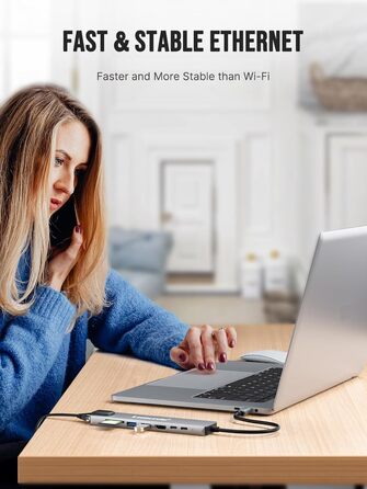 Lemorele Док-станція 12-в-1 з USB-C: 10Gbps, Dual 4K HDMI, VGA, USB 3.1/2.0, 100W PD, SD/TF, Audio - для Windows, MacBook, Dell