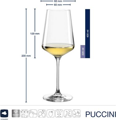 Набір келихів для вина LEONARDO HOME PUCCINI (6 шт), 400 мл, ударостійкі, для білого вина, з серветкою, можна мити в посудомийній машині