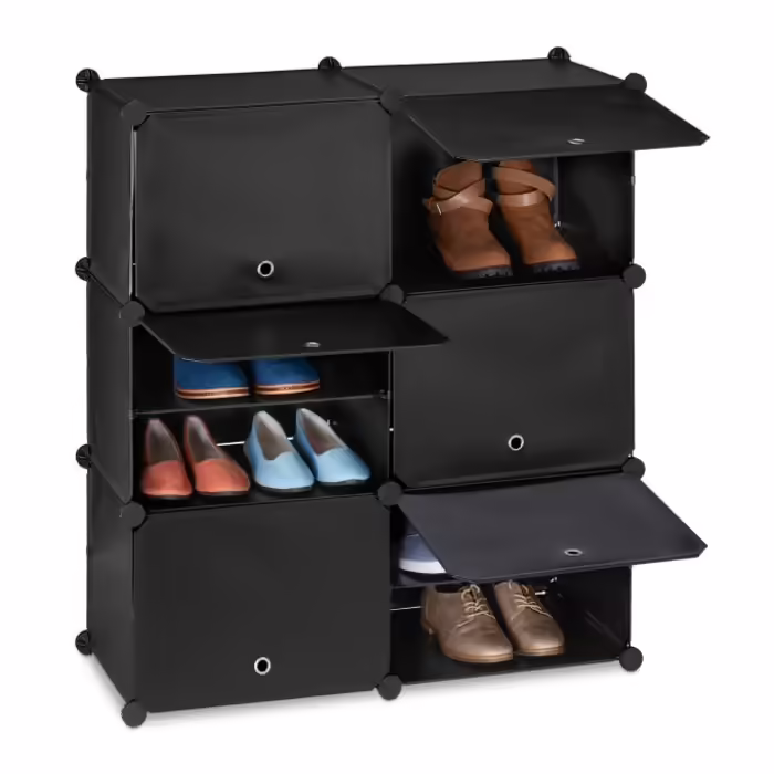 Relaxdays Black Shoe Cabinet with 12 Compartments