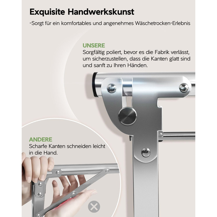 Стійка для сушіння білизни 200 см, складна, для дому та вулиці, нержавіюча сталь, 20 гачків, 12 кліпс, 3 перекладини