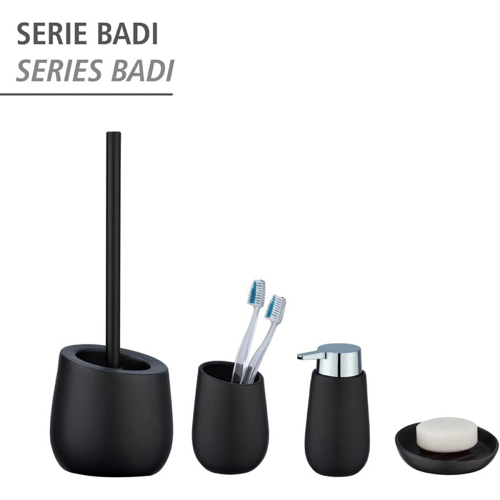 Набір для унітазу WENKO Badi чорний, кераміка, з тримачем для щітки та очисником для обідка, 38 x 13.5 x 13.5 см