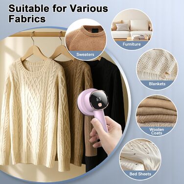 Електричний видалення ворсу з LED-дисплеєм - 6 лез з нержавіючої сталі, 3 швидкості, USB-зарядка. Підходить для одягу, светрів, ворсу на диванах та постільній білизні (білий, рожевий)