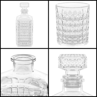 Belle Vous Whiskey Decanter Set (5-Piece) - 500 ml Whiskey Decanter with 4 260 ml Engraved Glasses - Whiskey Set - Ideal for Whiskey, Wine, Brandy, Bourbon, and Other Spirits
