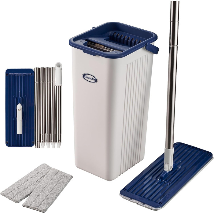 Набір для миття підлоги Formosa 2 з відром з двома відсіками | Плоский моп 360° з мікрофіброю | Віджим без рук + 2 змінні насадки