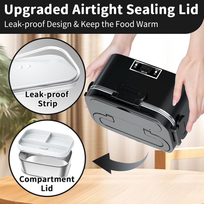 Електрична ланчбокс SOOOEC 100W, 3-в-1, з нержавіючої сталі, 12V/24V/220V, для авто/офісу, з ізольованою сумкою (Оранжево-чорний), об'єм 1.8L