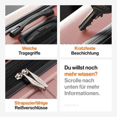 Чемодан Travely з полікарбонату, 77 см, XL, 100 л, з TSA-замком, рожеве золото. Розмір у зібраному вигляді: 158 см.
