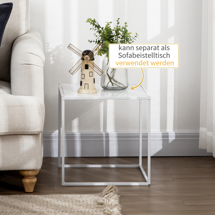 HOMCOM 2-Piece Coffee Table Set, Square Side Table, Coffee Table with Steel Frame, Sofa Table in Modern Design, for Living Room, Holds up to 10 kg, White | Aosom