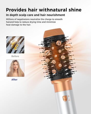 Фен-щітка 6 в 1 Airbrush Pro | Набір для укладки волосся - 1000W, круглі щітки, керлер, фен-щітка, фен, випрямляч | Для всіх типів волосся - блакитний (класичний білий)