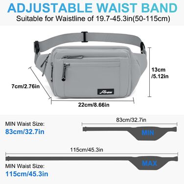 Чоловіча та жіноча поясна сумка на пояс, водонепроникна, з тримачем для пляшки, для піших прогулянок, прогулянок з собакою, активного відпочинку (A-сірий)