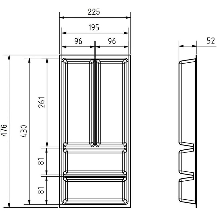 Вставка для столових приборів Orga-Box Junker Slim 225x476 мм, лавово-сіра з перловою структурою, для кухонних шухляд 30 см, сумісна з системою SO SLIM