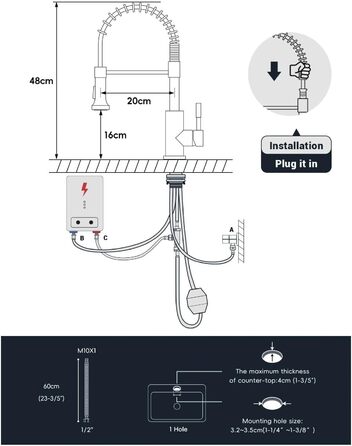 Змішувач для кухні APPASO 3-Wege, чорний, з нержавіючої сталі, 360° обертання, для фільтрації води