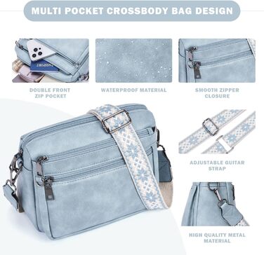 Сумка жіноча через плече MUIIKOLA середнього розміру, екошкіра, м'який широкий ремінь (Світло-блакитна)