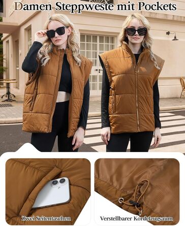 Легка степкова жилетка Daen Weste з коміром-стійкою, без рукавів, для осені/зими/міжсезоння, для активного відпочинку, S-XXL (Коричневий, L)