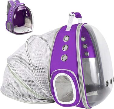 Розширюваний рюкзак для котів та маленьких собак, переноска-рюкзак з прозорим вікном, для подорожей та прогулянок (фіолетовий)