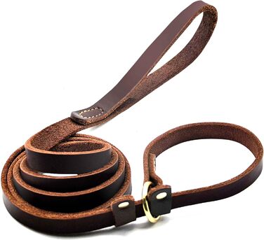 Wellbro Dog Leash made of genuine leather, soft, adjustable pet retriever leash with slider, durable, 1.8 m long x 1.8 cm wide, Brown