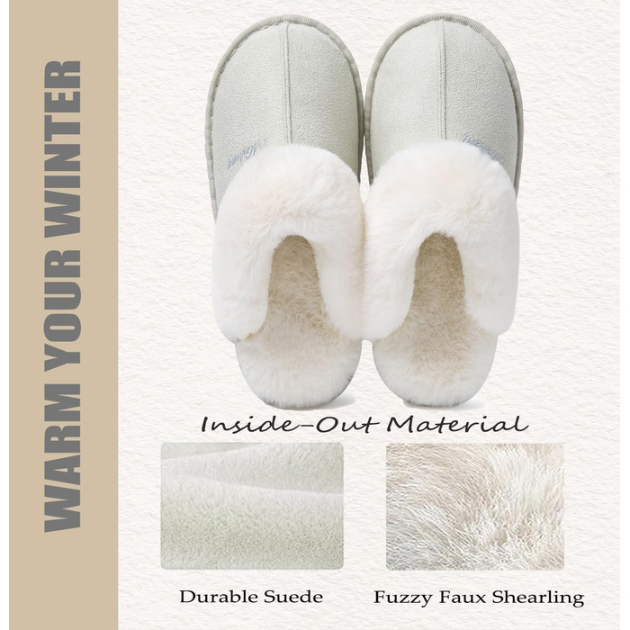 Домашні тапочки для жінок та чоловіків зимові теплі з синтетичного хутра, ламіно, штучного хутра, плюшу, пуху, м'які, нековзні, пантолетти для дому та вулиці (38.5/40 EU, Гляцієрово-сірий)