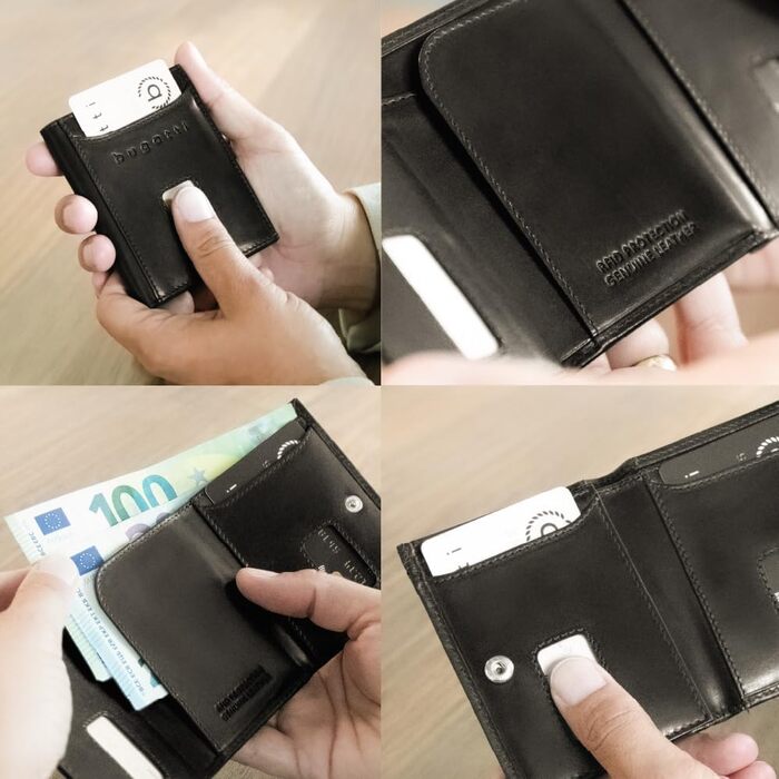 Гаманець Bugatti Secure Slim Mini чорний шкіряний з RFID-захистом для карт Nappa без відділення для монет