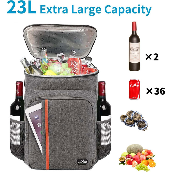 Рюкзак-холодильник HEQUN 23L: Ізольований рюкзак для пікніків, пляжу, подорожей та роботи. Сірий колір.