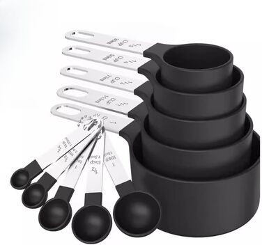 Stainless Steel Measuring Cups, Plastic, Measuring Spoon Set, 10-Piece