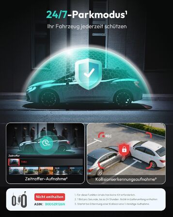 Автомобільний відеореєстратор BOTSLAB G300H Plus 4K UHD + HD 1080P (передній та задній), сенсор STARVIS 2, без карти пам'яті