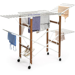 InnovaGoods - Folding and Extendable Metal Clothes Rack, 3 Height Levels, 11 Rods, Waterproof, Lightweight, Tool-Free Assembly, Iron, Size A (White)