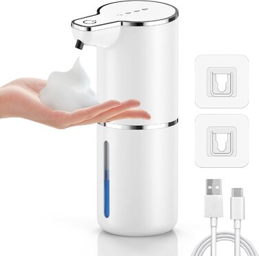 Автоматичний дозатор мила настінний електричний з сенсором, 4 рівня регулювання, USB, перезаряжається, білий для кухні, ванної кімнати, школи, для рідкого та пінного мила