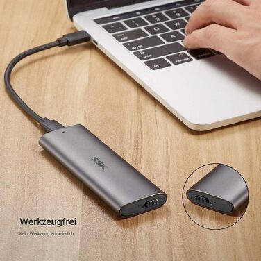 Зовнішній корпус для SSD SSK M.2 NVMe та SATA, адаптер USB 3.2 Gen 2 10Gbps, сірий