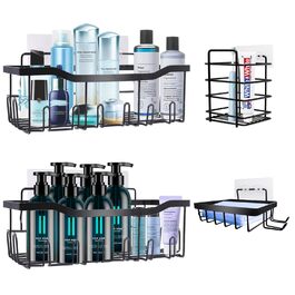 Поличка для душу WAOAW без свердління, 2 шт. чорного кольору, з нержавіючої сталі, для шампуню, гелю для душу, мила, косметики