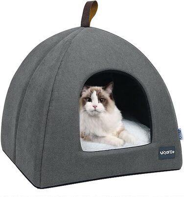 Кішка Будиночок-ліжко, м'який будиночок для котів, тепле плюшеве ліжко для котів, гніздо для котів зі знімним внутрішнім подушкою, (Сірий M)