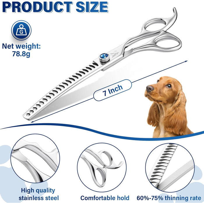 Професійна вигнута ножиці для грумінгу собак JASON 7' - ножиці для розрідження шерсті, з японської сталі 440C, 21 зуб, для грумерів