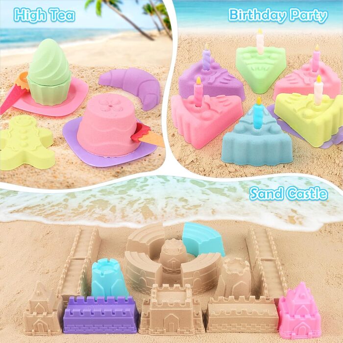 Joyreal 49 Pcs Sand Toy ICE Girl Boy - Sandbox Toys Beach Toys Children's Play Stable with Sand Shovel, Folding Bucket, Sand Molds, Mesh Bag Beach for Kids
