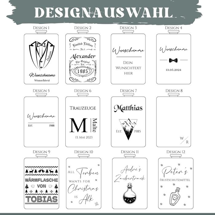 Набір фляг з гравіюванням - персоналізований з іменем - ідеальний подарунок на весілля та для чоловіків - нержавіюча сталь (Дизайн 8)