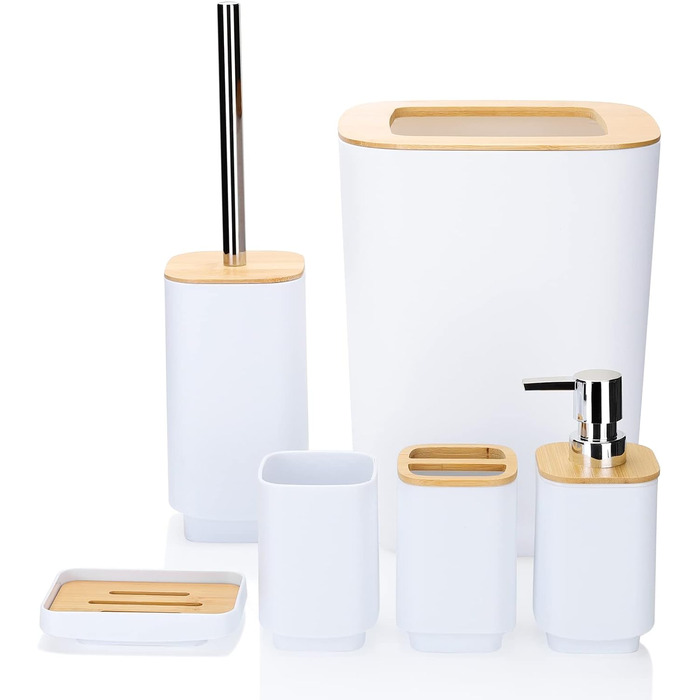 Набір аксесуарів для ванної кімнати JOTOM з бамбука (6 шт.) - сірий колір