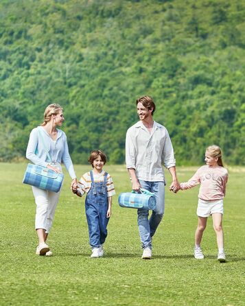 Плед для пікніка SONGMICS великий (200x300 см), водонепроникний, з 4 кілочками, для парку, саду, пляжу, складаний, блакитний GCM011Q02