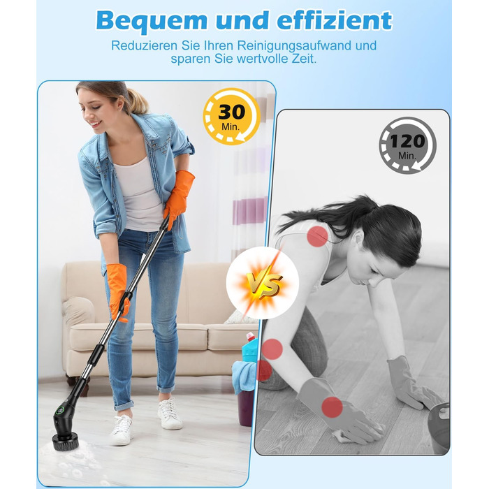 WADEO Electric Cleaning Brush, 17-in-1 Electric Cleaning Brush with Replaceable Brush Heads and Adjustable Handle, Electric Scrub Brush for Bathroom, Kitchen, Car, Tiles, Floor (Black)