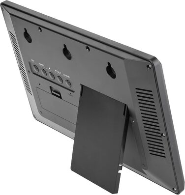 TFA Dostmann Digital XL Wall Clock, 60.4521.01, with outdoor temperature, indoor temperature, weekday (8 languages), radio clock, date, black, (L) 360 x (W) 235 x (H) 28 (84) mm