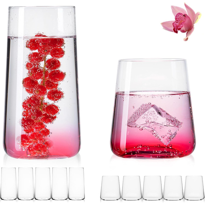 IMPERIAL Glass Drinking Glasses Set - 450ml & 550ml, 12-Piece - Water Glasses, Juice Glasses, Highball Glasses, Cocktail Glasses