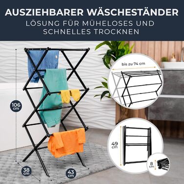 Сушарка для білизни складана, міцна, 6 рівнів, чорна (біла/чорна) - для балкону та дому