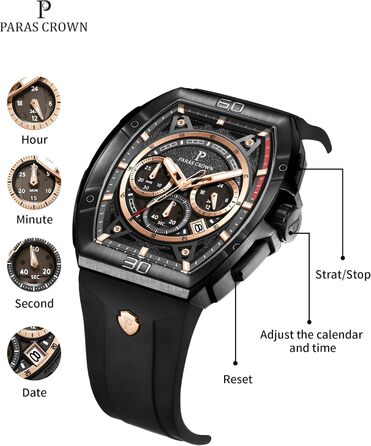 Чоловічий годинник-хронограф на кварцовому механізмі з японським годинниковим механізмом, 5ATM, корпус з нержавіючої сталі, ремінець з силікону (чорний)